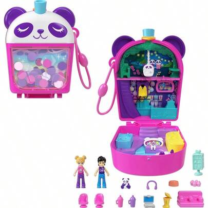 WSXC  Playset With 2 Micro Dolls And Food Accessories Bubble Tea Panda Compact Animal Toy