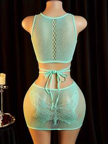 Sexy Dress Green Mesh Butterfly Mesh Sleeveless High Elasticity Transparent Mesh Dress Charming Beautiful Casual Playful Sexy Lingerie, For Valentine's Day Gift, Clubwear, Rave Party, Vacation, OOTD Body Suit - Mint Green - View 8