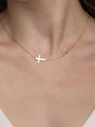 1 pieza Collar con colgante de cruz de circonita lujoso y versátil de estilo Ins, de plata de ley 925, elegante y casual, adecuado para el uso diario de las mujeres, regalo para vacaciones y fiestas