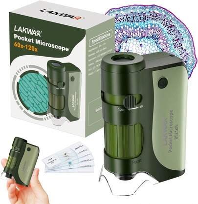 60x-120x Mini Pocket Microscope For Kids Adults, Portable Handheld Microscope With Microscope Slides, Miniscope Portable Microscope For Kids Little Scientist Students School  Education