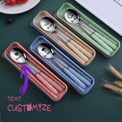 Customized Cutlery Set, Portable Stainless Steel Utensil Set With Spoon, Fork, Chopsticks And Carrying Case, For Outdoor Travel, Kitchen