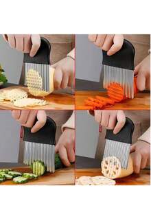 3/1件装不锈钢波浪锯齿切片器，手动非电动厨房工具 - 锋利刀片，适用于土豆、薯条、胡萝卜、苹果、西红柿和沙拉，切片均匀，方便制作零食/正餐，经久耐用防锈，适用于家庭、宿舍和小厨房，厨房必备品，厨房小工具，家居装饰，厨房用品，厨房，情人节礼物 - 彩色 - 查看 11