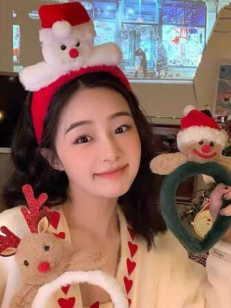 1pc Women's Christmas Cartoon Snowman & Reindeer Headband, Cute Santa Claus Reindeer Antler Gingerbread Man Autumn/Winter Holiday Party Costume Headpiece