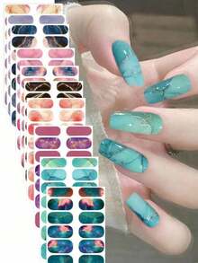 10张大理石纹美甲贴纸套装 - 女士和女孩自粘全包美甲贴纸，一次性全覆盖指甲油贴片，DIY美甲必备品 - 彩色 - 查看 1