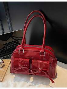 1个女士春夏时尚手提包，多功能大容量多口袋通勤包，适合音乐节、派对、送礼（附赠吊坠） - 酒紅色 - 查看 5