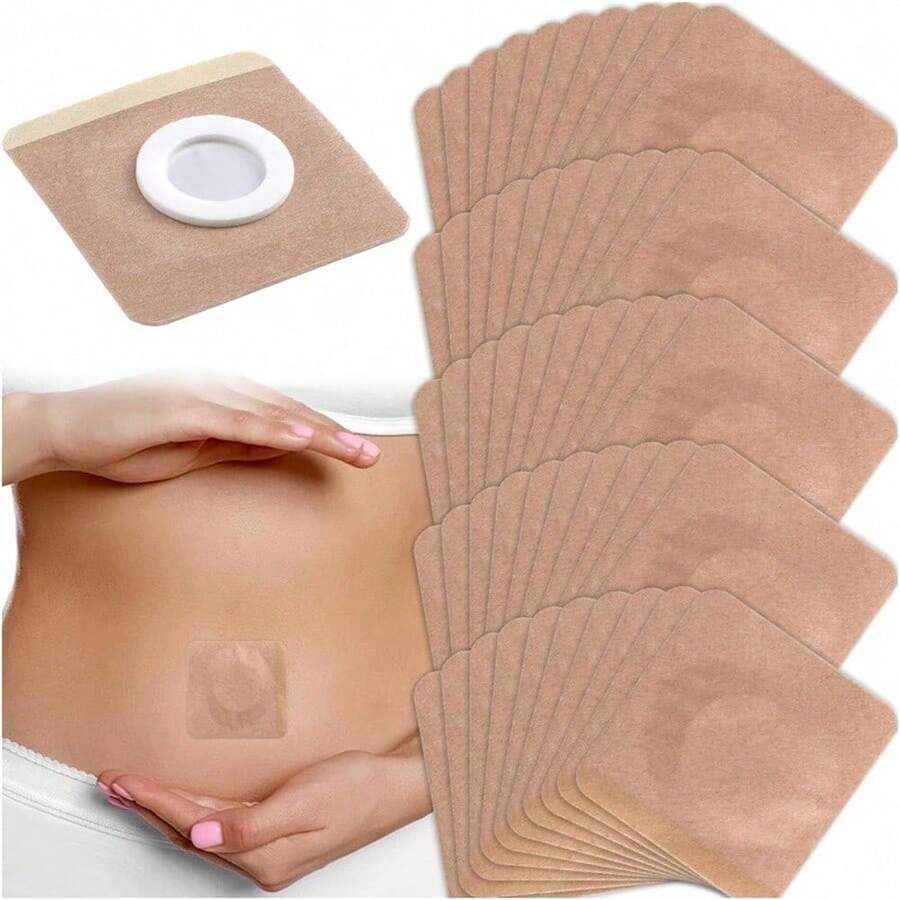 50pcs Castor Oil Pack Wraps, Disposable Self-Adhesive Organic Cotton Skin Covers For Abdomen Care, Absorbent Belly Button Pads For Abdomen Knees Feet- Skin Color - Brown - View 1