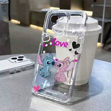 Miniso Disney Lilo & Stitch Phone Case, "Love" Themed Design With Stitch & Angel In Romantic Pose  For IPhone 17/17 Pro/17 Pro Max/17 Air/16/15/14/13/12/11/X Series,Iphone 17 Pro Max Case,Iphone 17 Pro Case,Iphone 17 Case,Stocking Stuffers,The Girlfriend,The Chosen,Early Fall Fashion - 透明的 - 查看 2