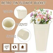 DMetal Vases For Flowers - 6 Pcs White Farmhouse Tall Flower Bucket With Handles Farmhouse Rustic French Tin Planter Buckets For Centerpieces Floral Display Wedding Garden Courtyard Table Decor - 白色 - 查看 3