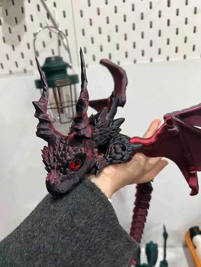 1件 2026新款 3D打印夜光水晶龙，带翅膀，逼真可动关节，渐变桌面摆件，男孩玩具，精致生日礼物，节日派对礼品；1件 3D打印迷人甲龙雕像；黑红渐变翼龙雕像