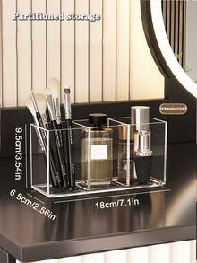 1/2/3 Compartment Makeup Brush Holder, Pencil Organizer, Compact And Portable Transparent Acrylic Material. Suitable For Storing Nail Brushes, Hairbrushes, Lip Liners, Etc. Perfect For Bathroom Countertops, Dressing Tables, And Office Desks. - Multicolor - View 10