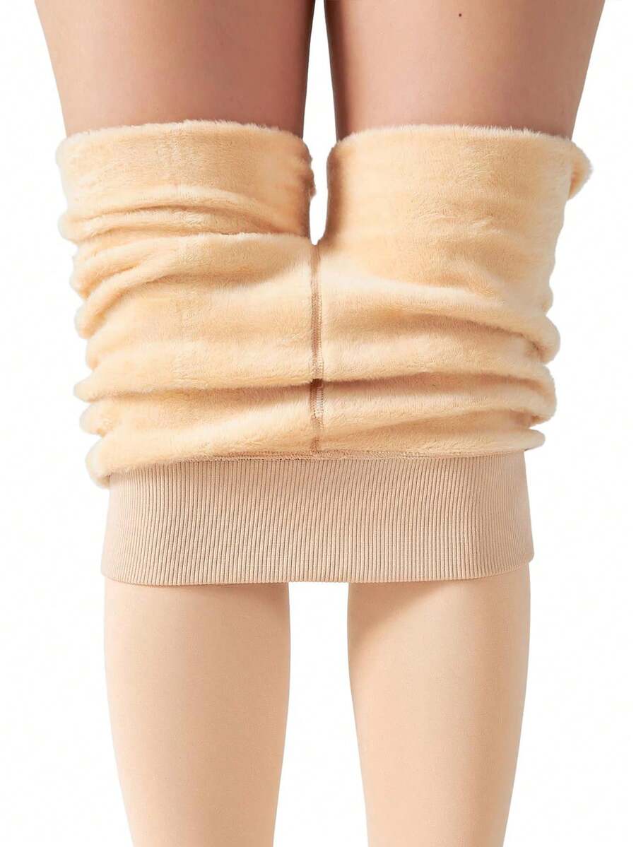 1pc Women's 200g Thermal Lined Thermal Leggings, Warm And Cozy For Casual Daily Wear, Autumn/Winter - Apricot - View 1
