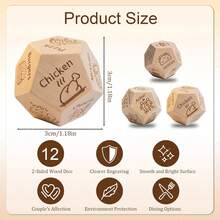 3 Pieces12-Sided Premium Natural Wooden Decision Dice Set - Romance & Laughter Boosting Couples Dice (Food Meal Choices + Movie Genre + Fun Activity Decider, Engraved Clear Patterns: Pizza/Chicken/Romance/Sci-Fi), Natural Wood Tone, Ideal Valentine's Day/Xmas/ Christmas/Birthday/Anniversary Gift For Couples/Married Pairs, Dinner Decision Dice For Date Night & Festive Party Game Supplies - Multicolor - View 6