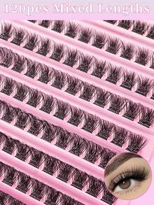 120PCSsingle-Cluster False Eyelashes, Large Capacity, D-Curl, DIY False Eyelashes, Natural Style, Extra Thick, Lightweight And Flowing, Super Soft, Reusable, Single-Cluster Segmented False Eyelashes, Eyelash Extension, Suitable For Travel, Daily Beginners, Wedding, Date, Party, Festival, Especially Suitable For Christmas, Halloween And Gift Eyelashes - Black - View 5