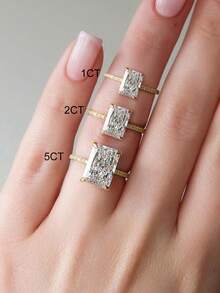 1件裝 2ct/3ct/5ct 莫桑鑽閃亮戒指，女款日常配戴與派對飾品，復古優雅珠寶禮物 - 金色 - 查看 8