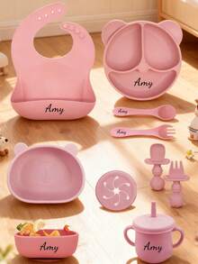Personalized Baby Feeding Supplies - Bib, Plate, Bowl, Cup, Fork & Spoon, Teether, Food Freezer Tray - Multicolor - View 4