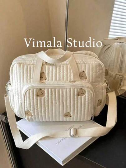 2025 New Fashion Mom Handbag, Korean Embroidered Shoulder Crossbody Bag, Large Capacity Embroidered Teddy Bear Diaper Bag, Suitable For School, School Supplies, Travel Essentials, Holiday Travel, Ladies