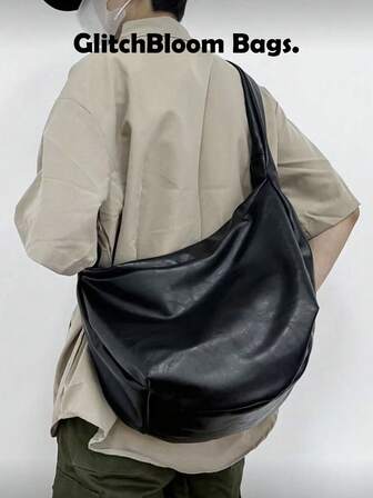 Bolso de tote estilo casual retro Ins, bolso de hombro de gran capacidad con correa no ajustable, bolso de mensajero de cuero plisado para hombres, bolso cruzado personalizado para ir al trabajo, viajar, la escuela, la universidad
