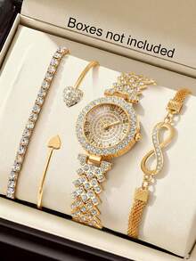 4 件女士优雅奢华水晶石英手表，配 8 形手链套装，教师节、母亲节、感恩节、情人节、学生、毕业典礼、生日的绝佳礼物（不含盒子） - 銀色 - 查看 9