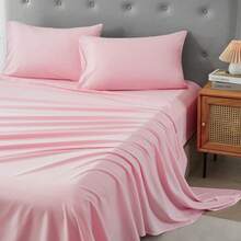 3/4 Pieces Sheet Set, Cooling Sheets For 3 Pieces Twin Sheet Set With Pillowcase, Full/Queen/King Size Bed Set With 4Pieces, Derived From Microfiber, Breathable & Soft, Deep Pocket Up To 16", Hotel Luxury Silky Bedding For Hot Sleepers - 粉色 - 查看 3