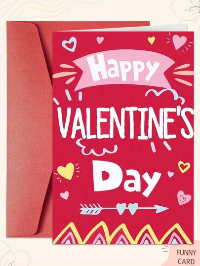 1 pieza Tarjeta de San Valentín juguetona (con sobre) - Saludo "Feliz Día de San Valentín", diseño de corazones y flechas de colores, papel de calidad, regalo romántico ideal para novio/novia/familia/amantes, decoraciones de San Valentín y tarjeta de felicitación