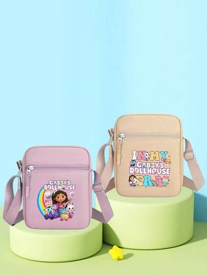 Gabby's Dollhouse Gabby Dollhouse Theme Cartoon Canvas Crossbody Bag For Women 2025 New Style Summer Outing Lightweight Small Bag, Fashionable Vertical Versatile Multi-Layer Mobile Phone Case