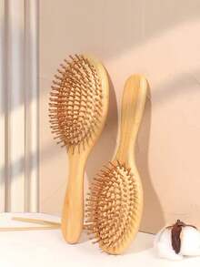 Bamboo Hair Brush, Natural Wooden Anti-Static Smooth Hair Scalp Massage Comb, Air Cushion Styling Tool, Unisex, Christmas Gift - Apricot - View 1
