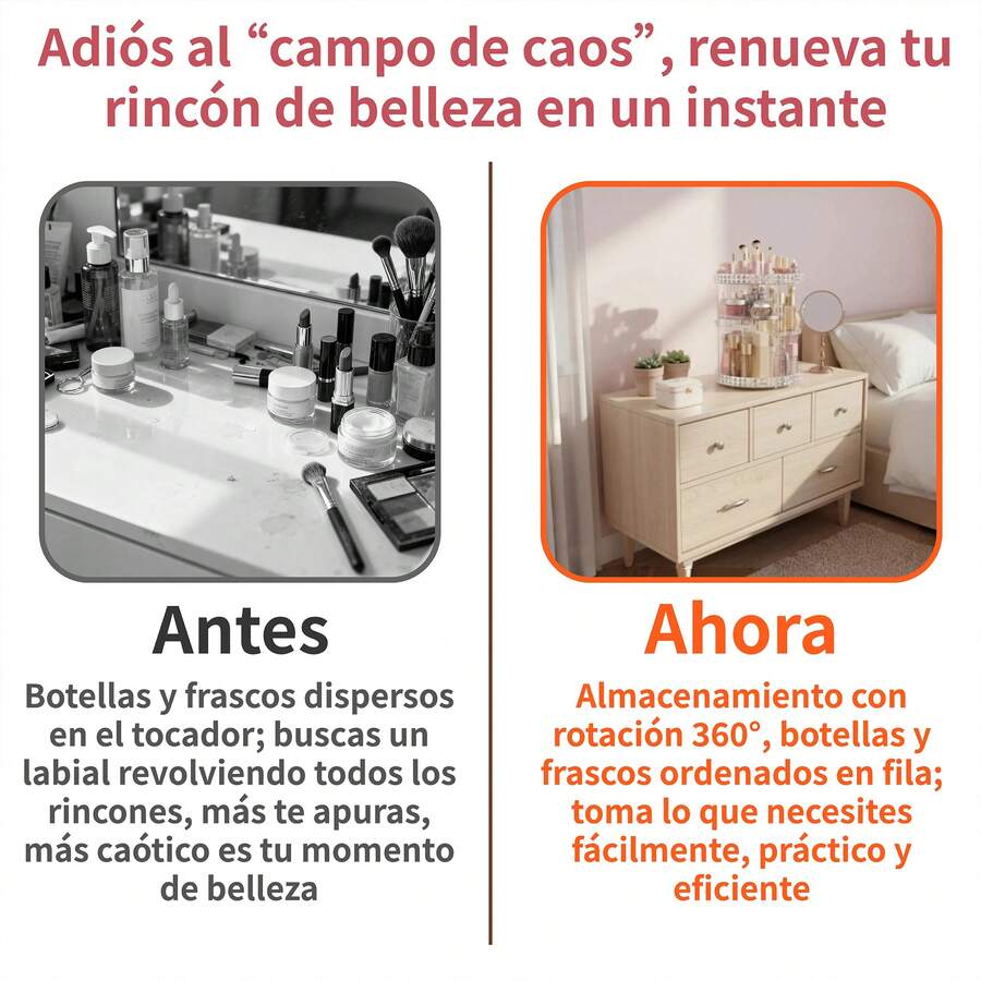 1 pieza organizador de maquillaje transparente de plástico, 6 estantes ajustables, rotación suave, para encimera del baño - transparente - Ver 1