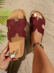 Women's Fashion 2026 Spring/Summer Bohemian Style Slip-On Casual Flat Sandals In Burgundy, With EVA Soft Cork Footbed Design For Comfort And Massage Effect, Suitable For Long-Time Wear - Burgundy - View 2