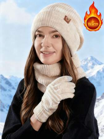 3pcs/2pcs Women Ombre Color Knitted Hat, Scarf And Gloves Set, Thick Warm Touchscreen Gloves, Suitable For Outdoor Activities Like Cycling, Skiing, Hiking In Winter