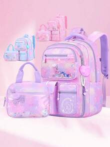 2pcs/Set Girls Backpack With Lunch Box Bag, Girls School Bag, Butterfly Backpack Travel Bag, Back To School Essential, Suitable For Teenage Girls, Students, Middle & High School - Multicolor - View 1