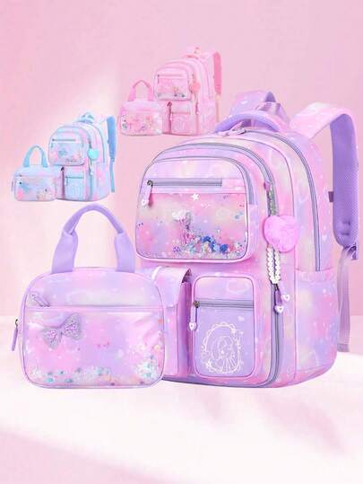 2pcs/Set Girls Backpack With Lunch Box Bag, Girls School Bag, Butterfly Backpack Travel Bag, Back To School Essential, Suitable For Teenage Girls, Students, Middle & High School