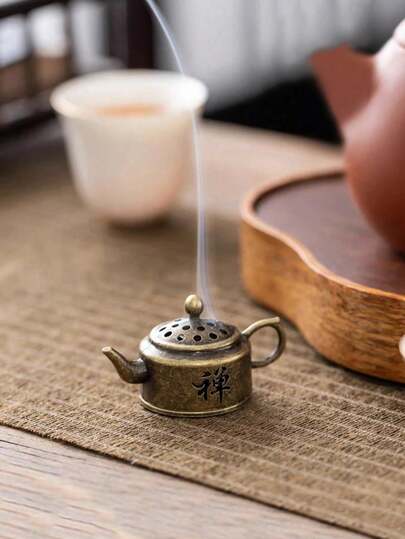 1个迷你茶壶香炉，复古檀香木香座