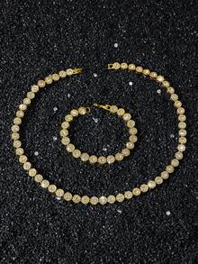 1 Set 8mm Wide Women's Round Diamond Mosaic Chain Necklace And Bracelet Set, Hip-Hop Style - A - View 1