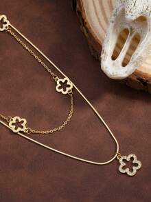 1件装 奢华百搭 休闲 商务 通勤 优雅 简约 多层项链 - 金色 - 查看 2