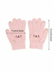 1双 时尚冬季毛绒五指手套，女士保暖防寒手套，户外骑行刺绣可爱户外骑行手套/连指手套