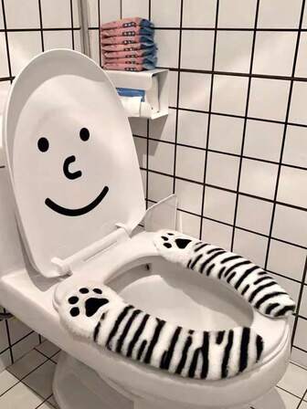 1pc Cute Cat Paw Toilet Seat Cover, Plush Toilet Cushion Mat, Warm Toilet Seat Pad