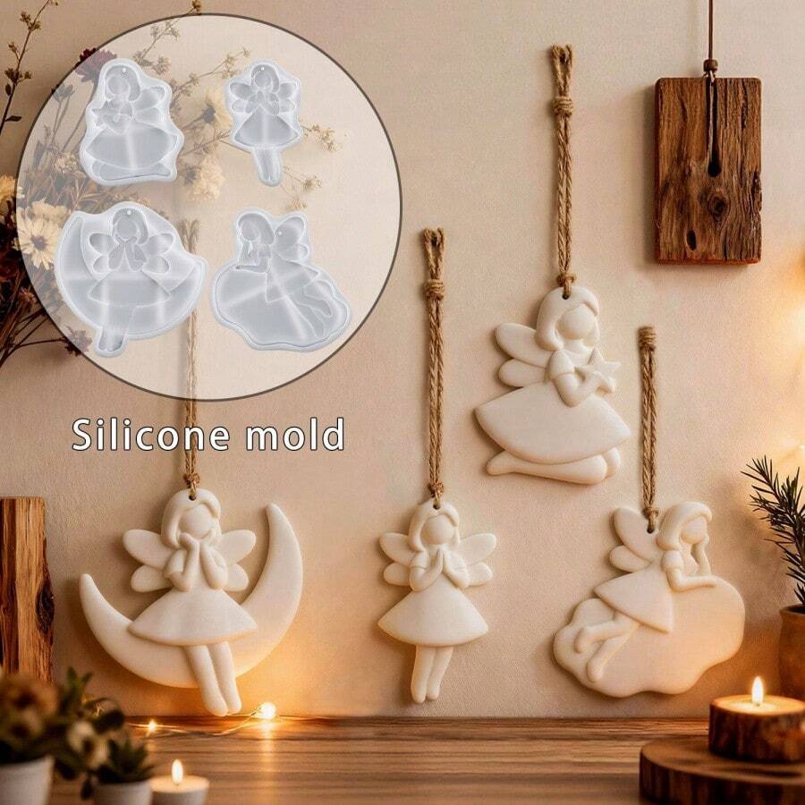DIY Resin Mold Small Girl Star Pendant Epoxy Mold Home Decor Tabletop Epoxy Cute Little Angel Figurine Plaster Silicone Mold - White - View 1
