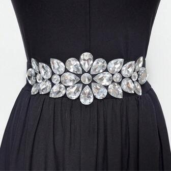 1pc Women's Shiny Faux Gemstone Crystal Beaded Elastic Waist Belt, Exaggerated Fashion Style For Evening Party, Suitable As Christmas Gift, Women's Gift, Gala, Halloween