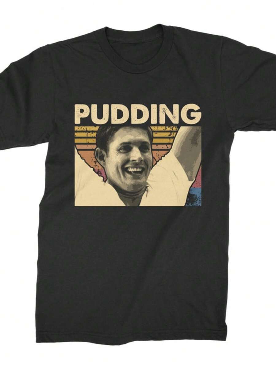 Camiseta inspirada en el programa de televisión  para hombres - Camiseta gráfica divertida de Dean Winchester con texto PUDDING en negrita - Camiseta de cuello redondo negra para fans - Atuendo casual y disfraz de convención - Solo tallas para adultos, mercancía para fans, ropa de cultura pop, ajuste cómodo, ropa de fandom, diseño retro, material duradero, ropa licenciada, amantes de - Negro - Ver 1
