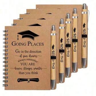 1套/5套/12套毕业礼物/毕业派对礼品，包含1本/5本/12本励志笔记本/日记本，以及1支/5支/12支圆珠笔/迷你笔记本/圆珠笔，2025届毕业生礼物，适合大学生/学生/教师。