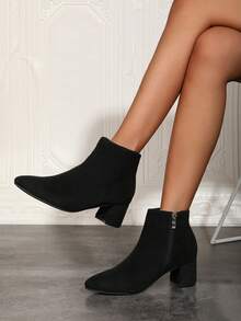 Women's Fashion Elegant High Heel Boots - Casual Comfortable Style, Korean Fashion, Retro Design, Daily Commute, Versatile Casual, Simple Patchwork, Side Zipper, Imitation Knit, Stylish Boots, Chunky Heel Short Boots, High Heel Boots, Suitable For All Seasons