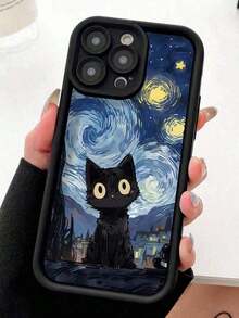 Blackcat Anime 1pc Starry Black Pattern Black Sandstone Phone Compatible With Valentine's Day F2PV - 顏色1 - 查看 2
