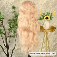 13X4 Light Blue Long Body Wave Lace Front Wig 28" Long Wavy Wigs Glueless Free Part 180% Density Blue Wavy Hair With Adjustable Straps & Combs Heat Resistant Blue Color Loose Wave Synthetic Hair Replacement Wigs For Women Perfect For Daily Wear Parties & Special Occasions - Light Blonde - View 9