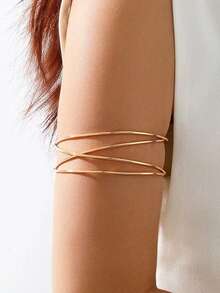1pc Metallic Wire Design Fashionable Arm Band - Gold - View 6