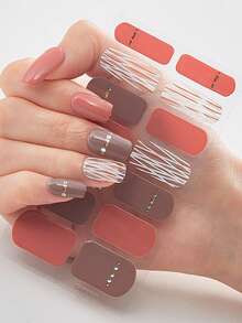 2片/套 全覆盖防水美甲贴纸，渐变金属效果美甲贴，美甲装饰贴，适合日常女性使用 - 彩色 - 查看 19
