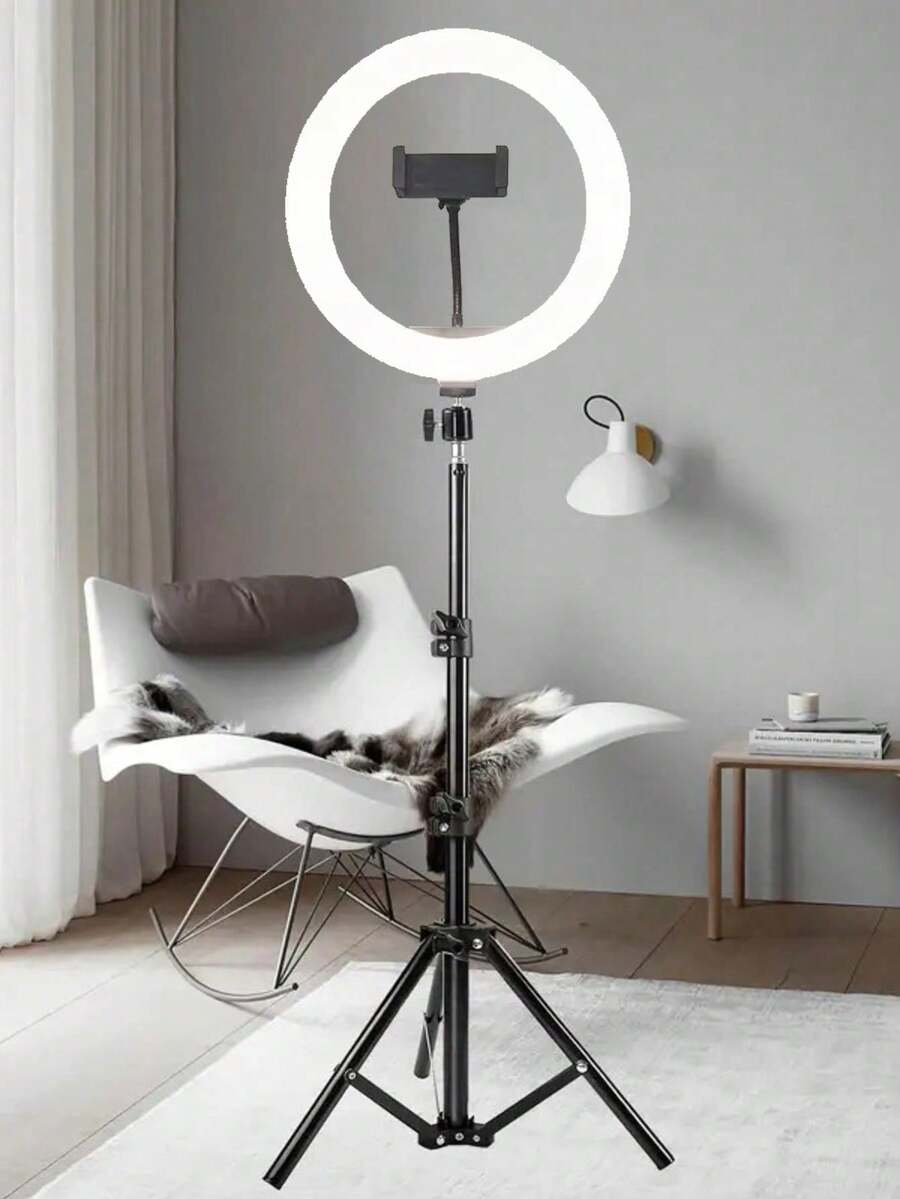 [10 英寸 LED 自拍环形灯] 10 英寸 LED 自拍环形灯，带可调节三色 | USB 供电，43 英寸三脚架和手机支架，适用于直播、摄影、化妆、视频、室内使用，兼容手机和相机