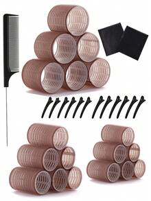 33Pack Self Grip Hair Curlers, Heat Free Curlers, Hair Curlers For Long Hair, Hair Curlers With Hair Clips And Comb, Hair Salon Curlers, DIY Hair Styles - Coffee - View 12