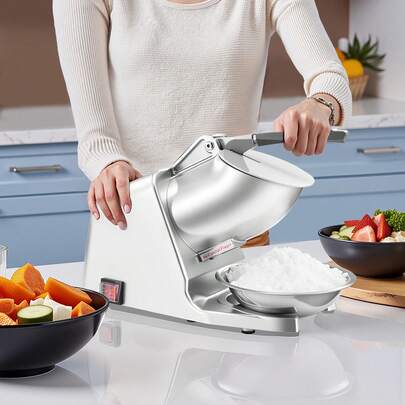 Ice Crusher Machine, 143lbs Per Hour Electric 2 Blades Snow Cone Maker, Stainless Steel Shaved Ice Machine With Bowl And Cover, 300W 2000RPM Ice-Shaver For Home And Commercial Use, Silver