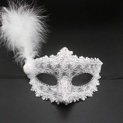 1pc Feather Princess Mask, Masquerade Ball Mask, Swimsuit Party Mask, Sexy Lace Half Face Feather Mask - Women's Halloween Party And Holiday Costume Accessory, Suitable For Christmas And Carnival Celebrations, Queen-Style Eye Mask, Fit For Formal Occasions And Role-Playing Valentine's Day Costume