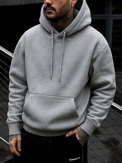 1pc Men's Solid Gray Long Sleeve Hoodie, Suitable For Casual Everyday Wear And Gift For Friends, Autumn/Winter Sweatshirt